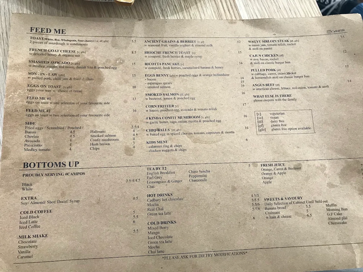 Menu, Big Tree House Cafe
