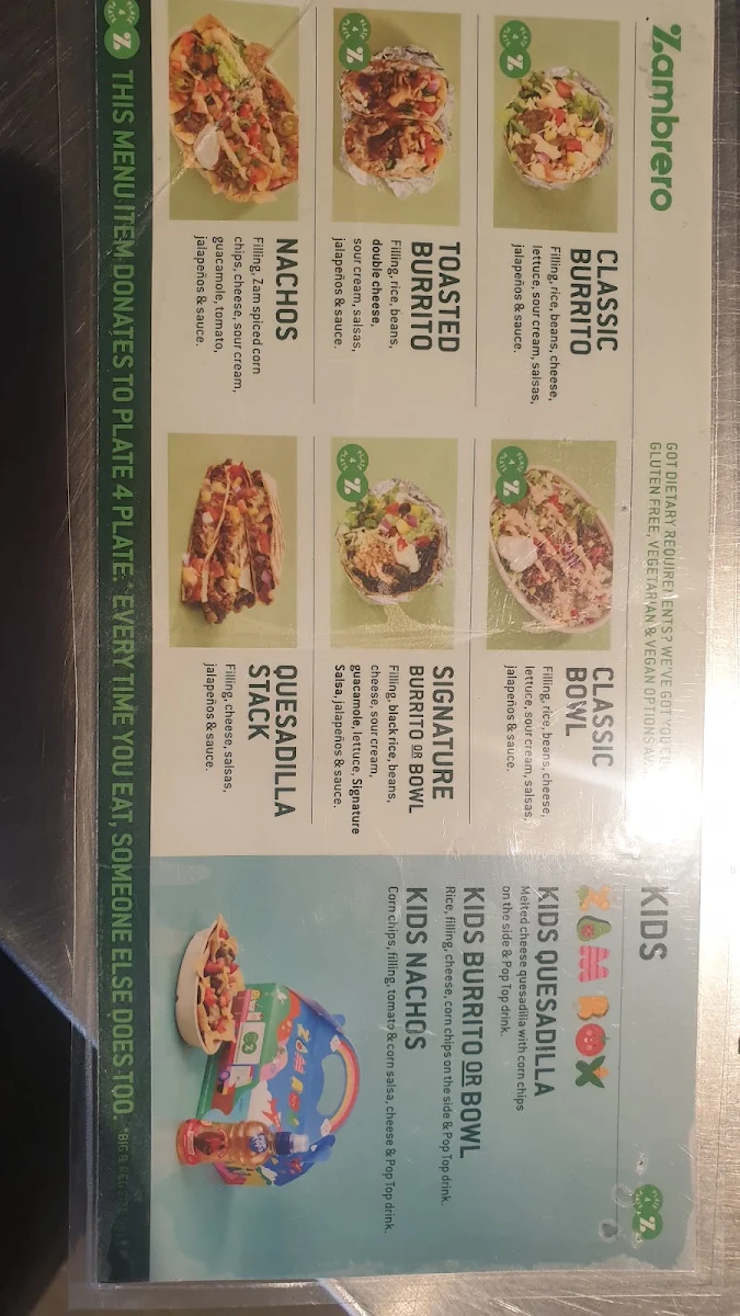 Menu, Zambrero Dubbo