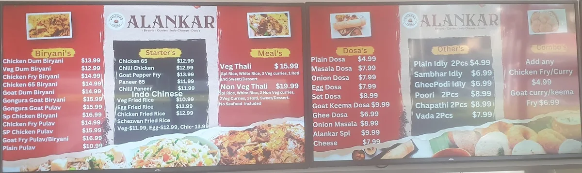 Menu, Alankar