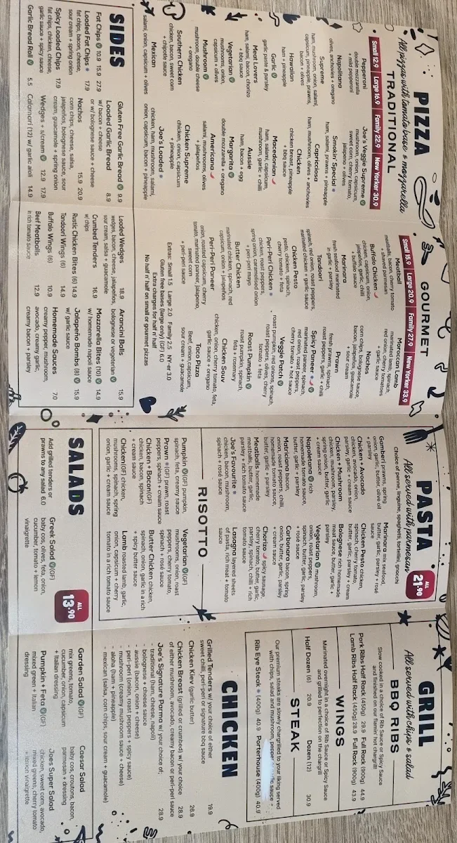 Menu, Smokin Joe's Pizza & Grill - Truganina