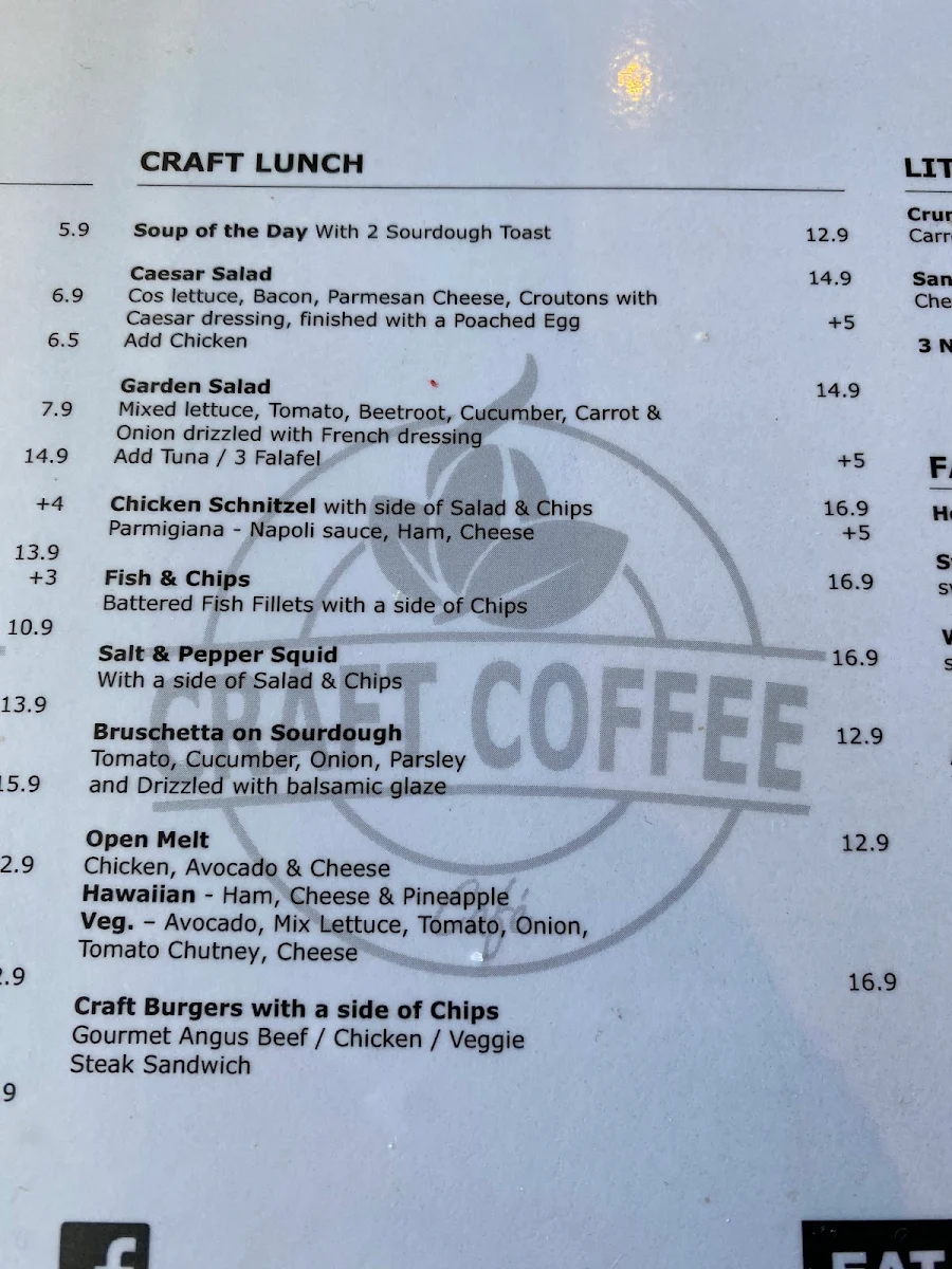 Menu, Craft Coffee Cafe