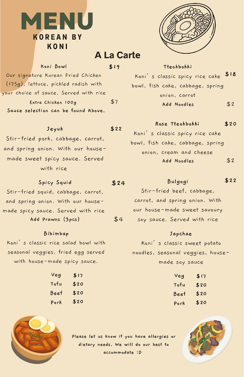 Menu, KONI