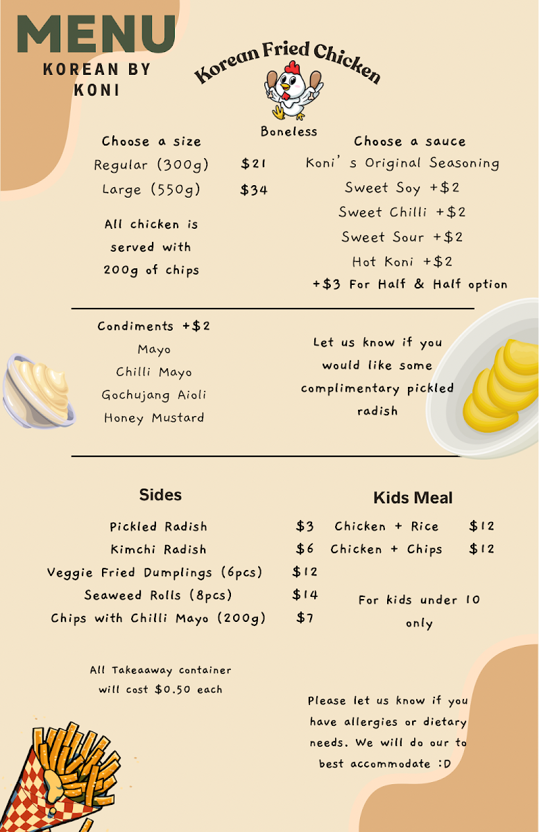 Menu, KONI