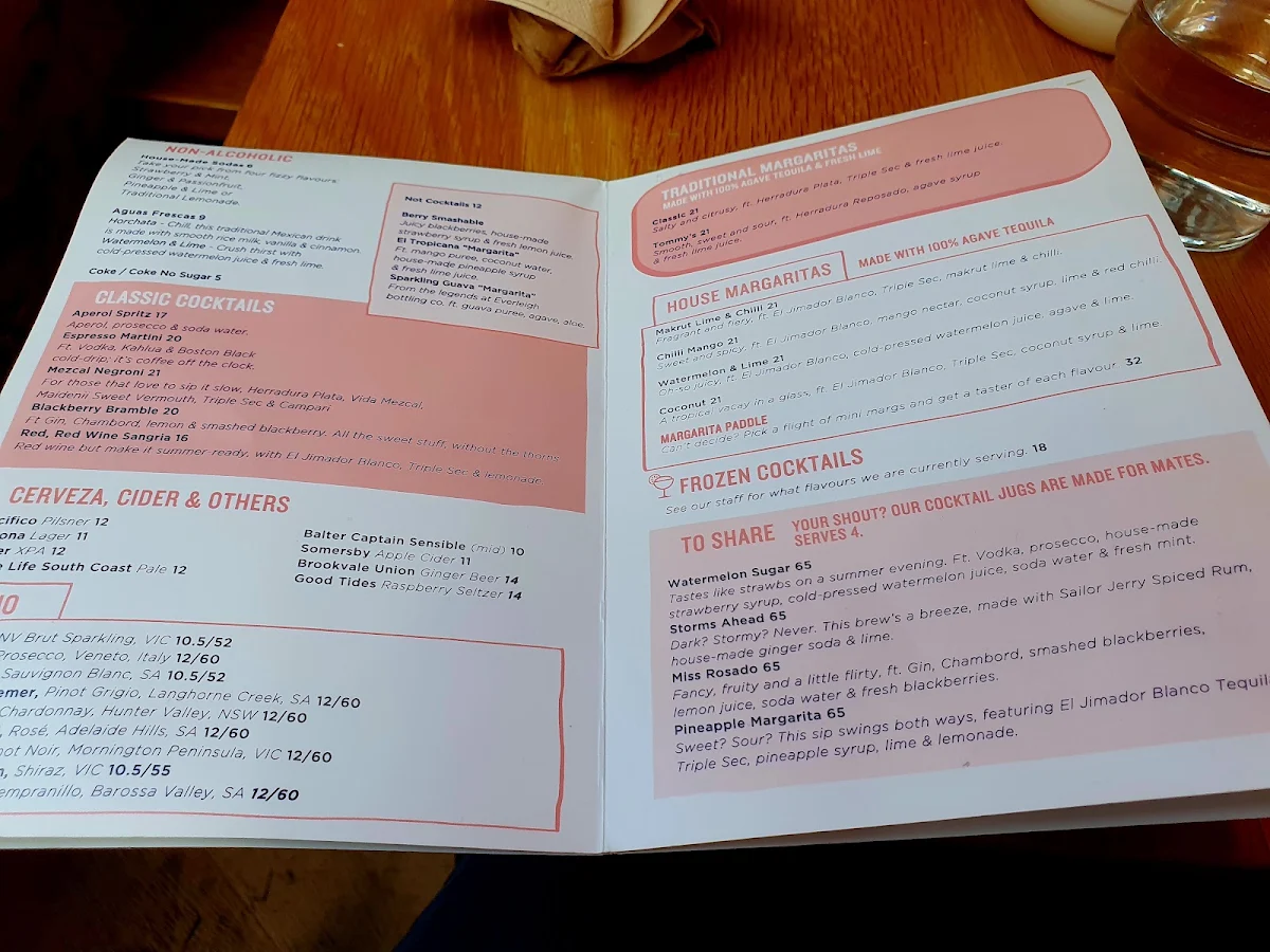 Menu, Fonda Mexican