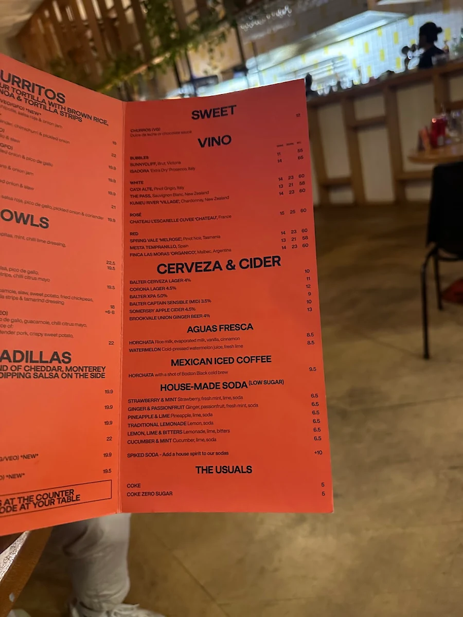 Menu, Fonda Mexican