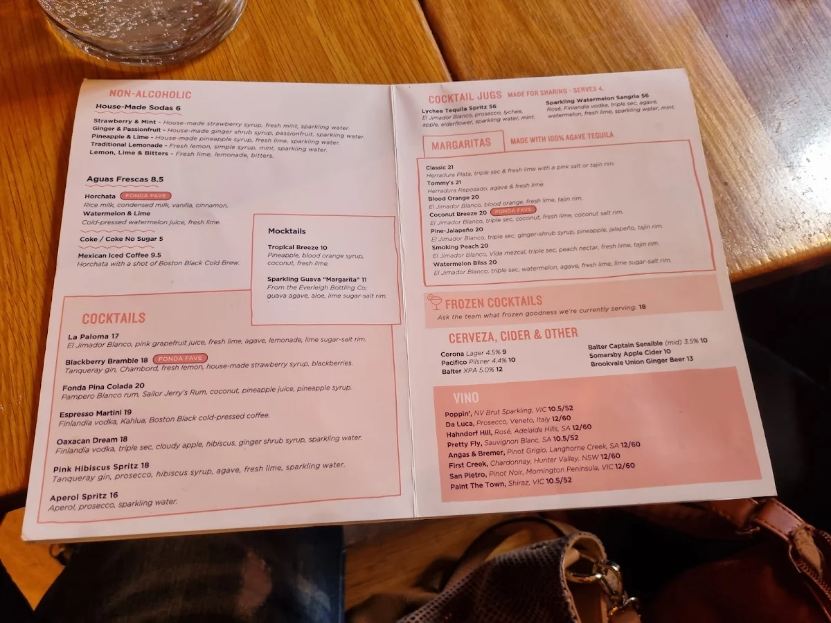 Menu, Fonda Mexican
