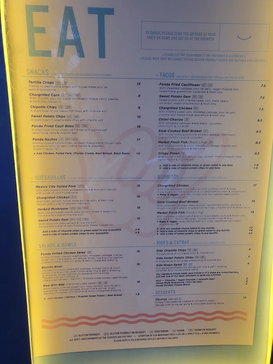Menu, Fonda Mexican
