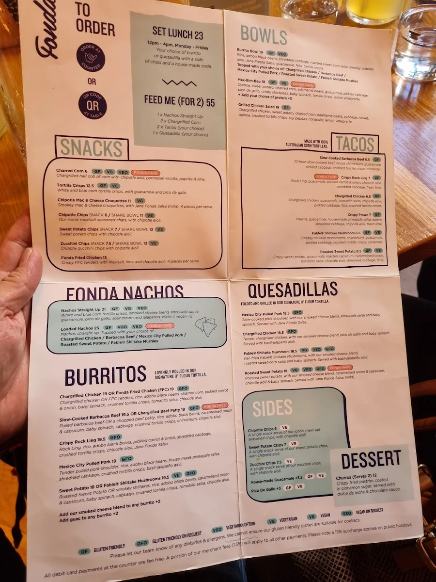 Menu, Fonda Mexican