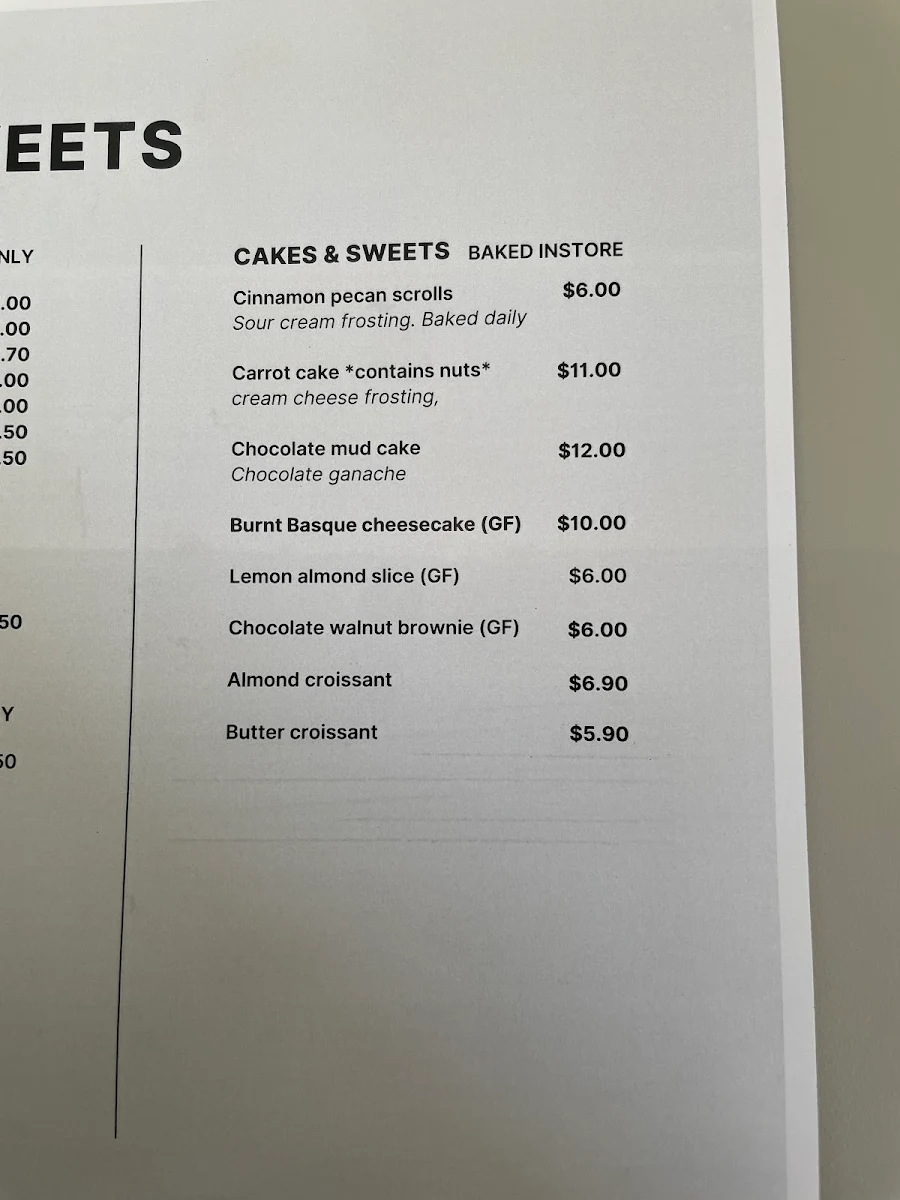 Menu, Miss Dolce Cafe