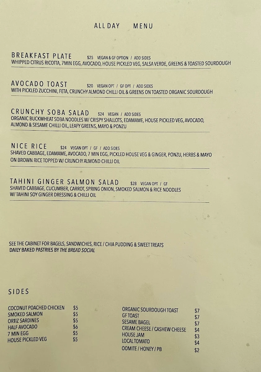 Menu, Tones at Soko