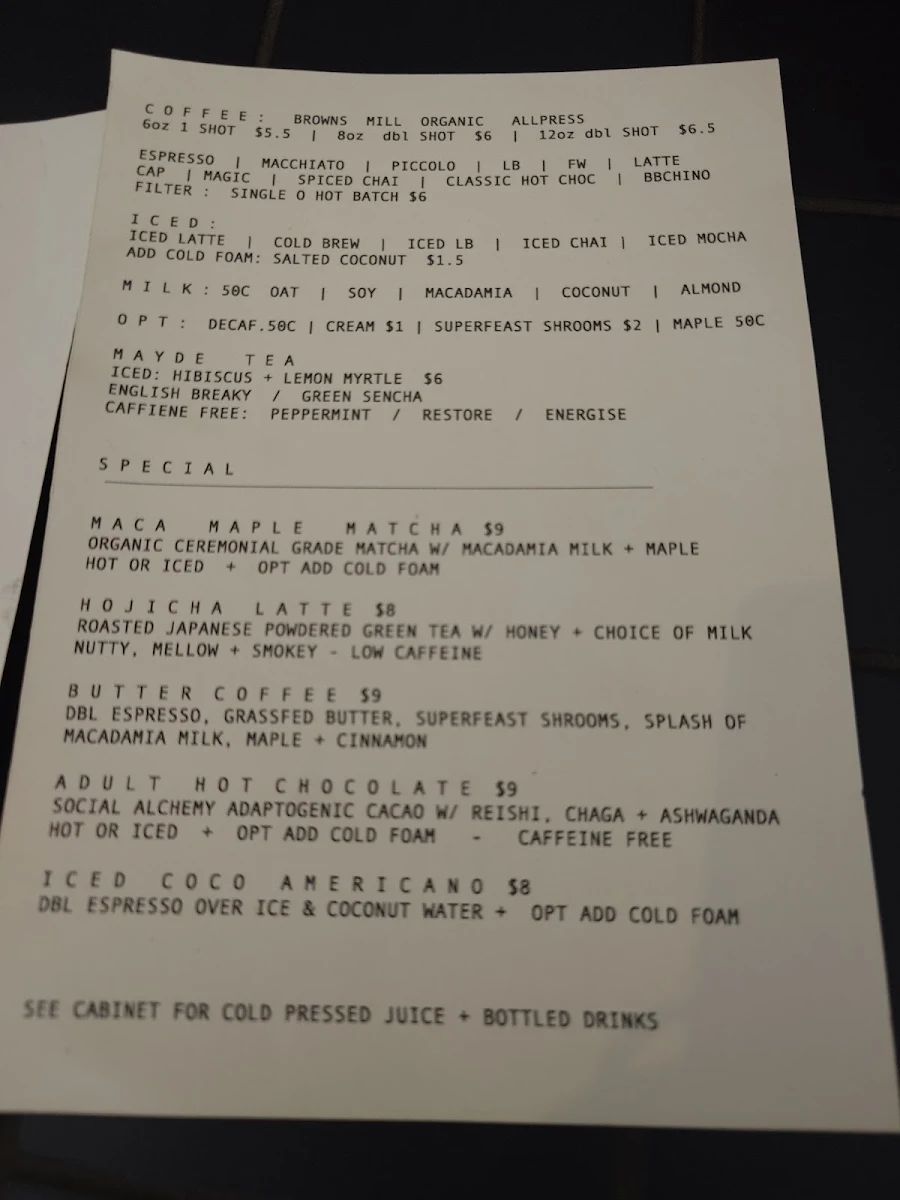 Menu, Tones at Soko
