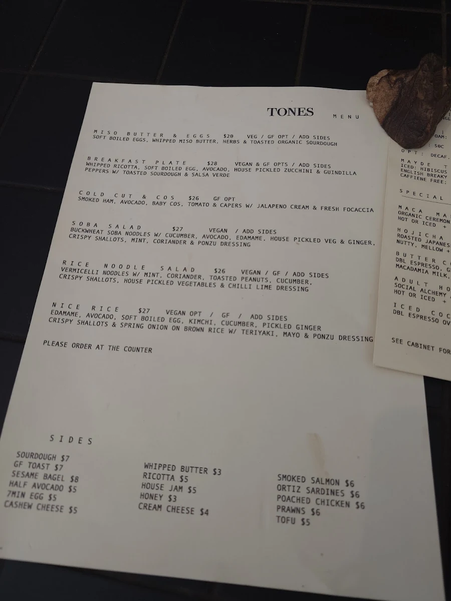 Menu, Tones at Soko