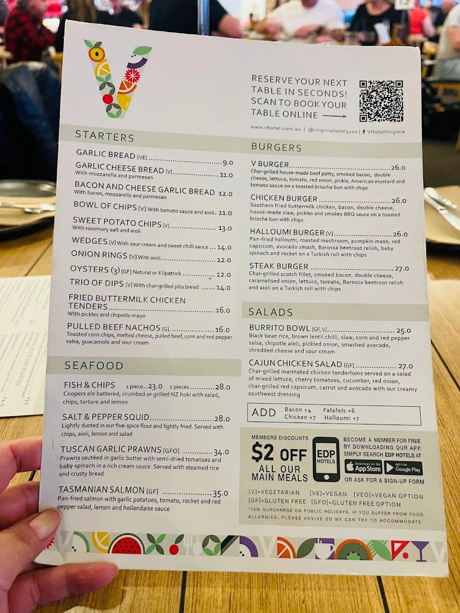 Menu, V Hotel