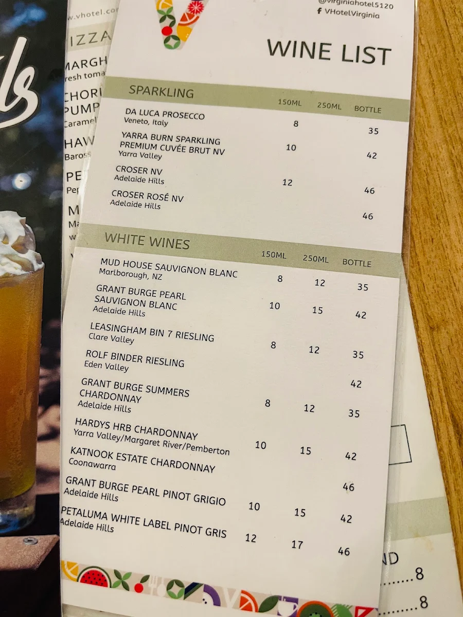 Menu, V Hotel