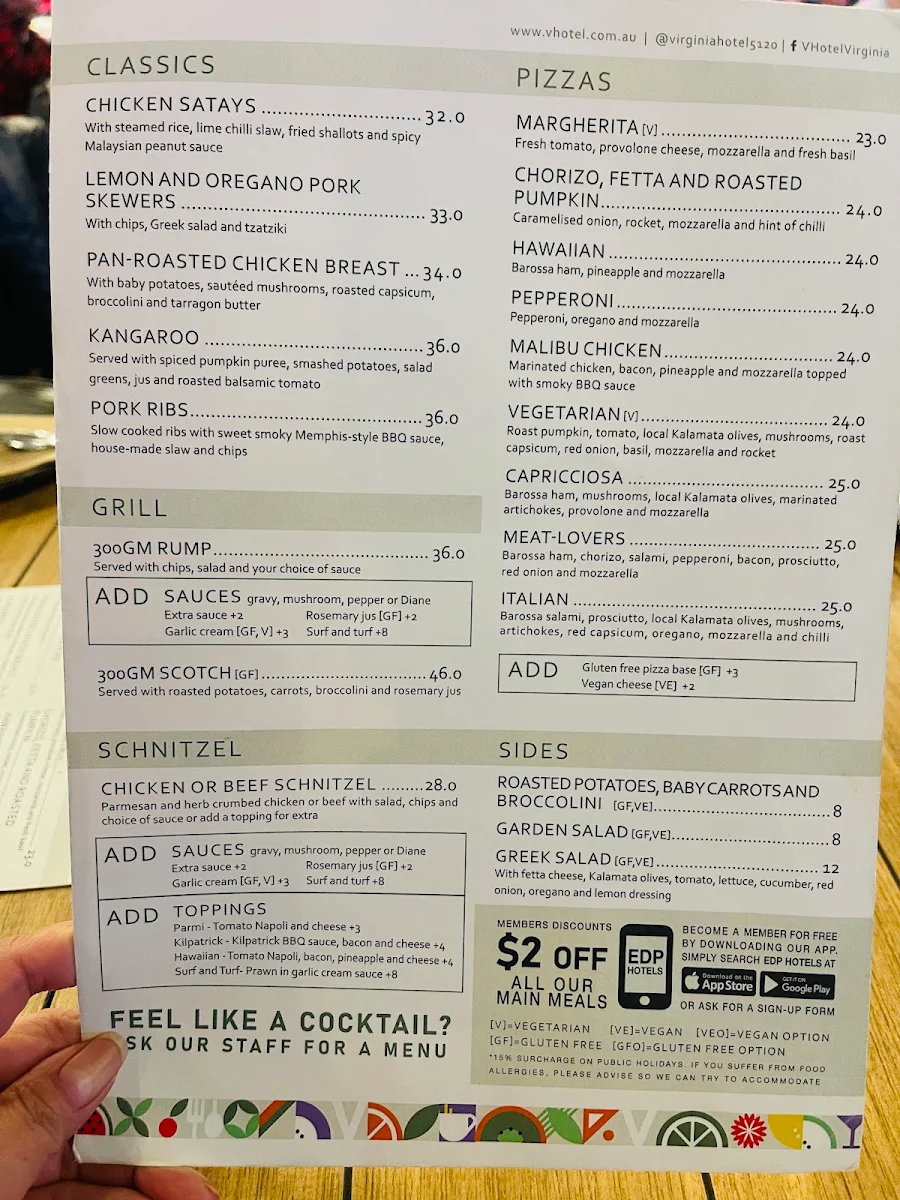 Menu, V Hotel