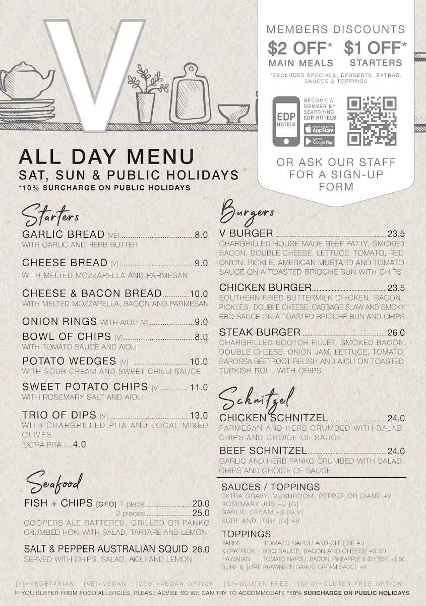 Menu, V Hotel