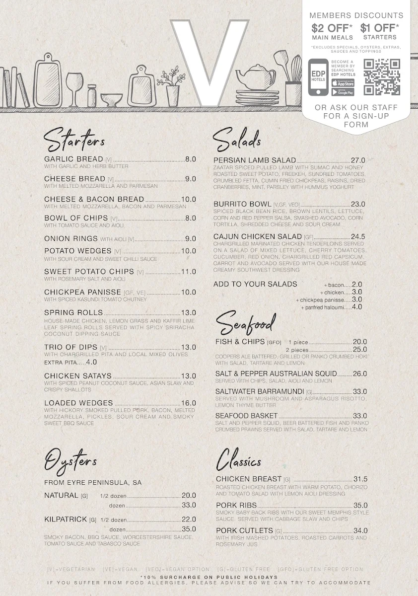 Menu, V Hotel