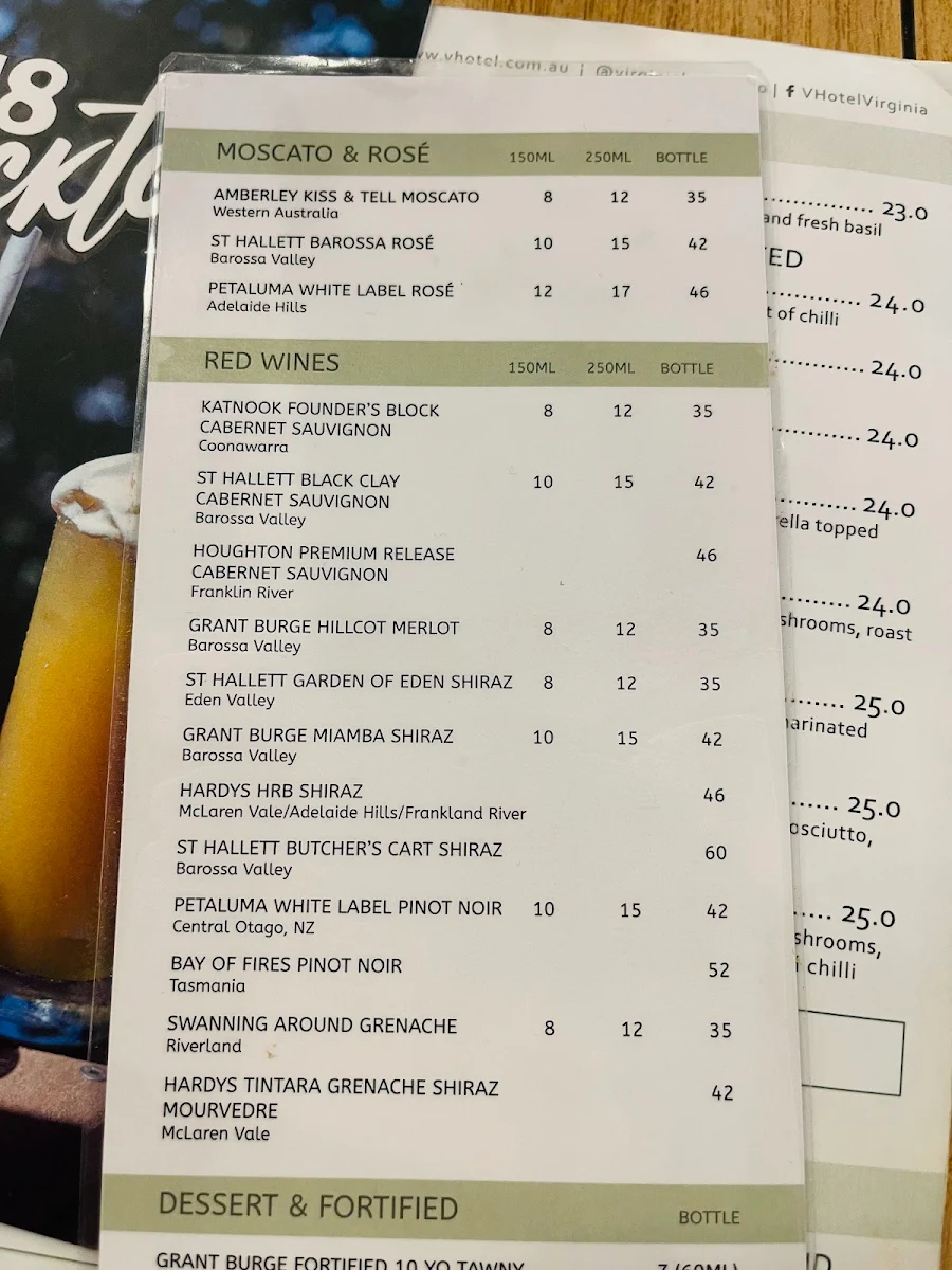 Menu, V Hotel