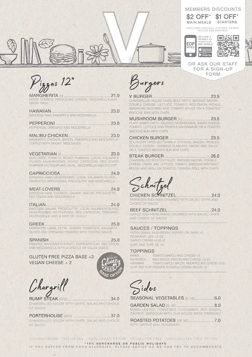 Menu, V Hotel