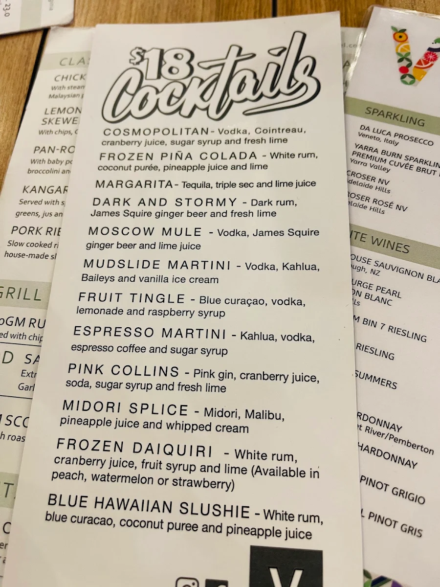 Menu, V Hotel