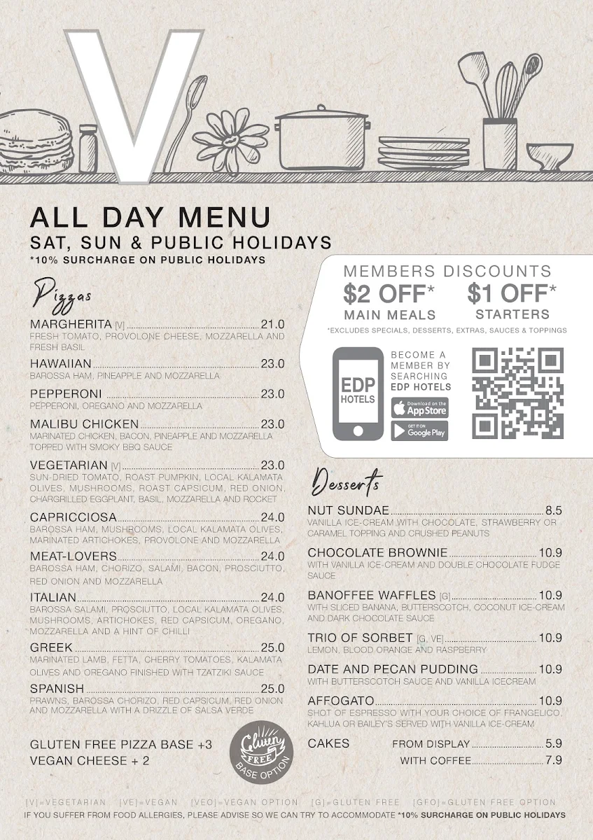 Menu, V Hotel