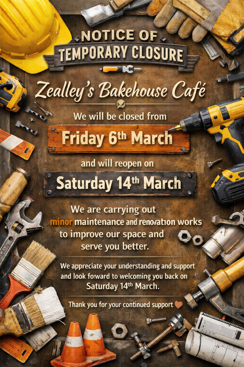 Menu, Zealley's Bakehouse