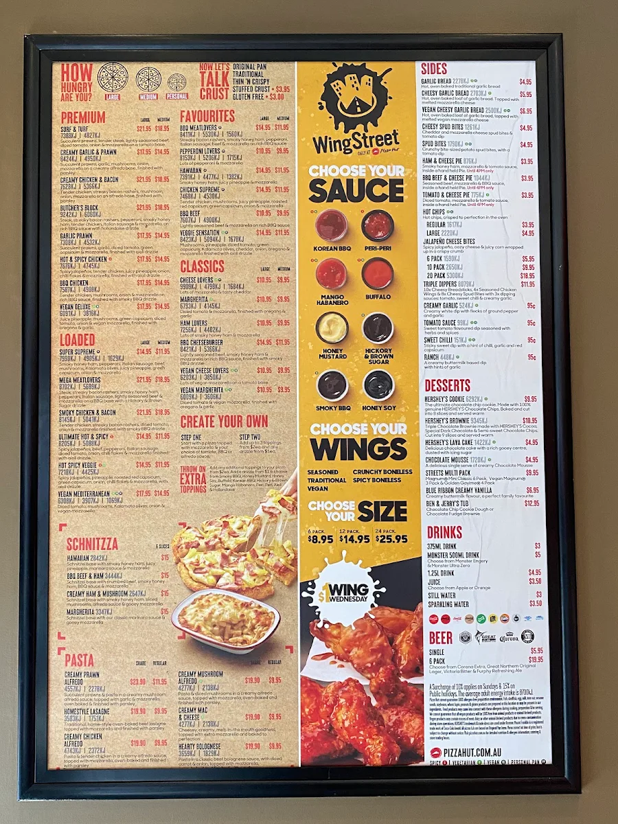 Menu, Pizza Hut