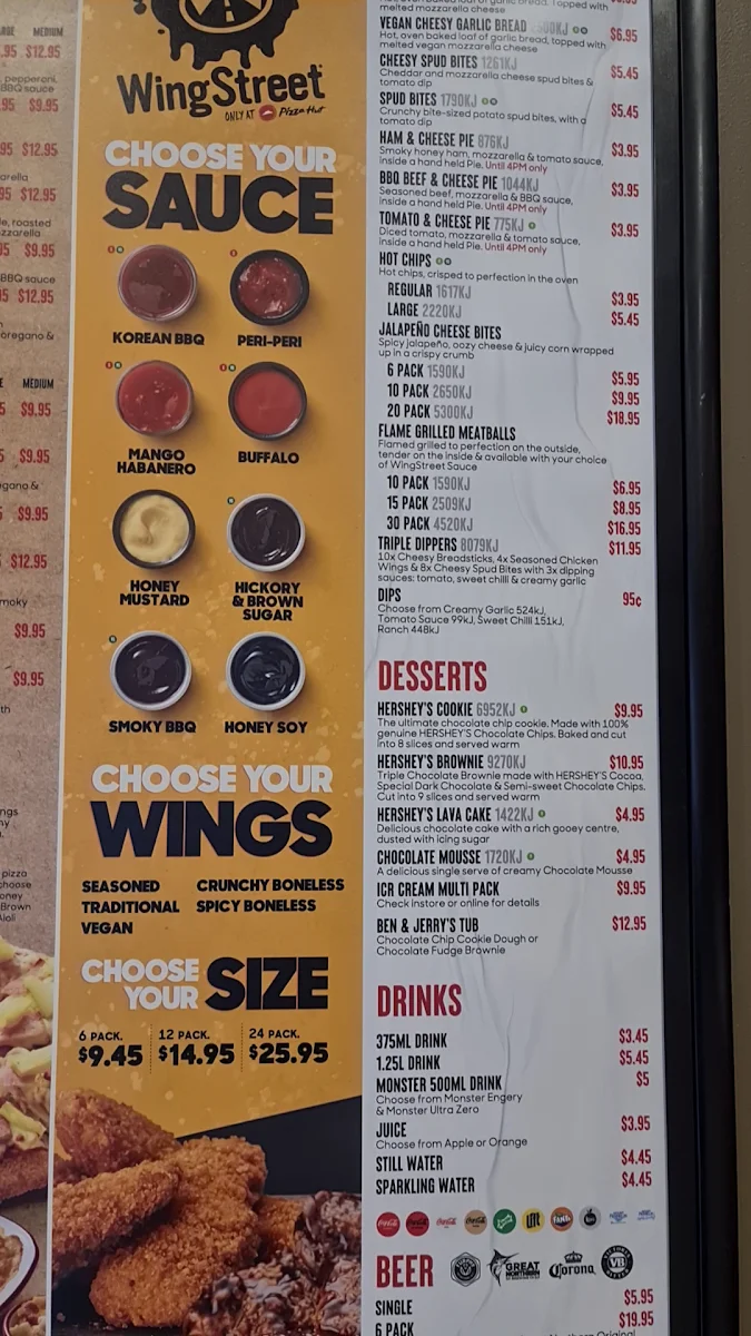 Menu, Pizza Hut