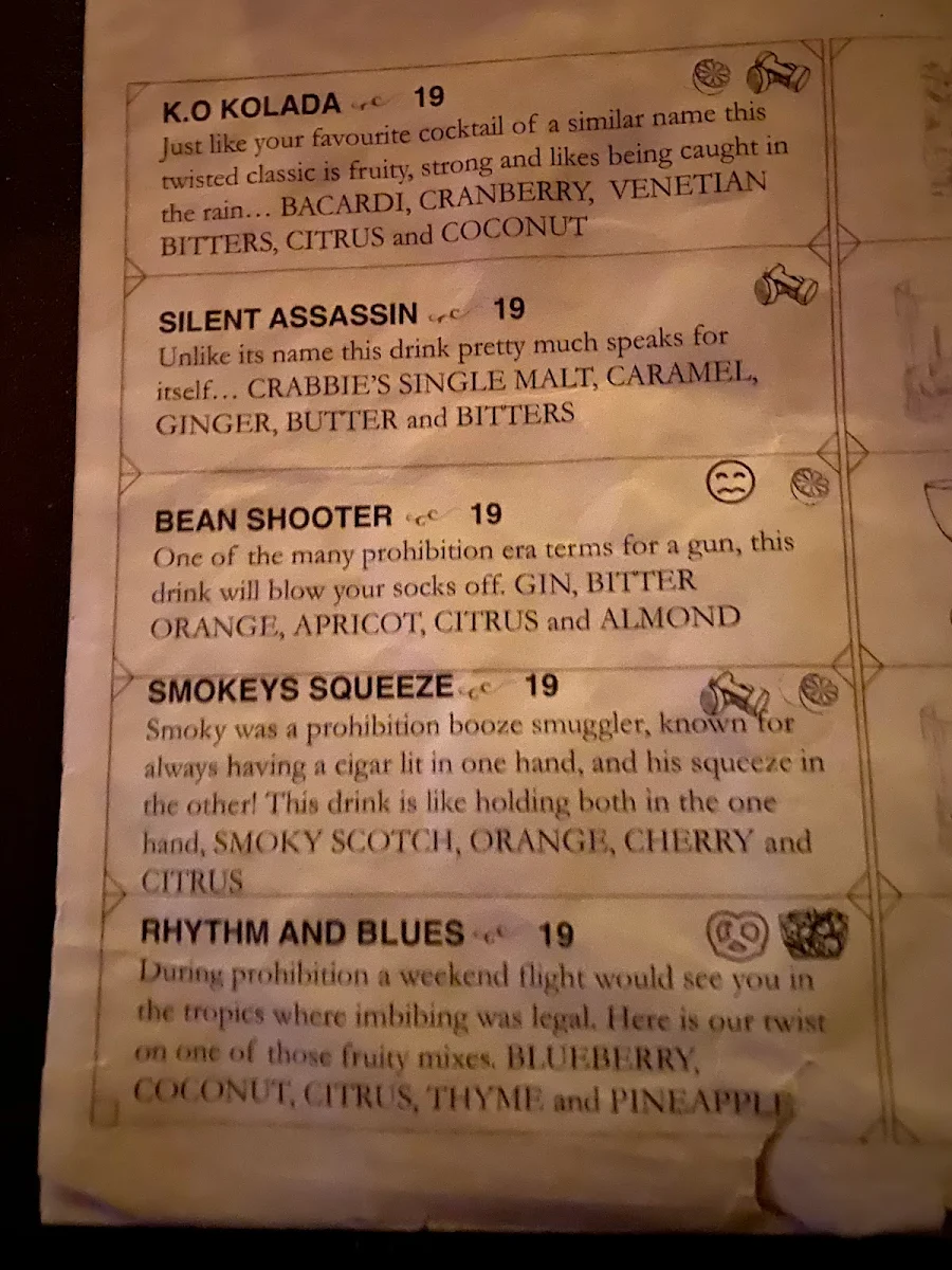 Menu, The 18th Amendment Bar, Geelong