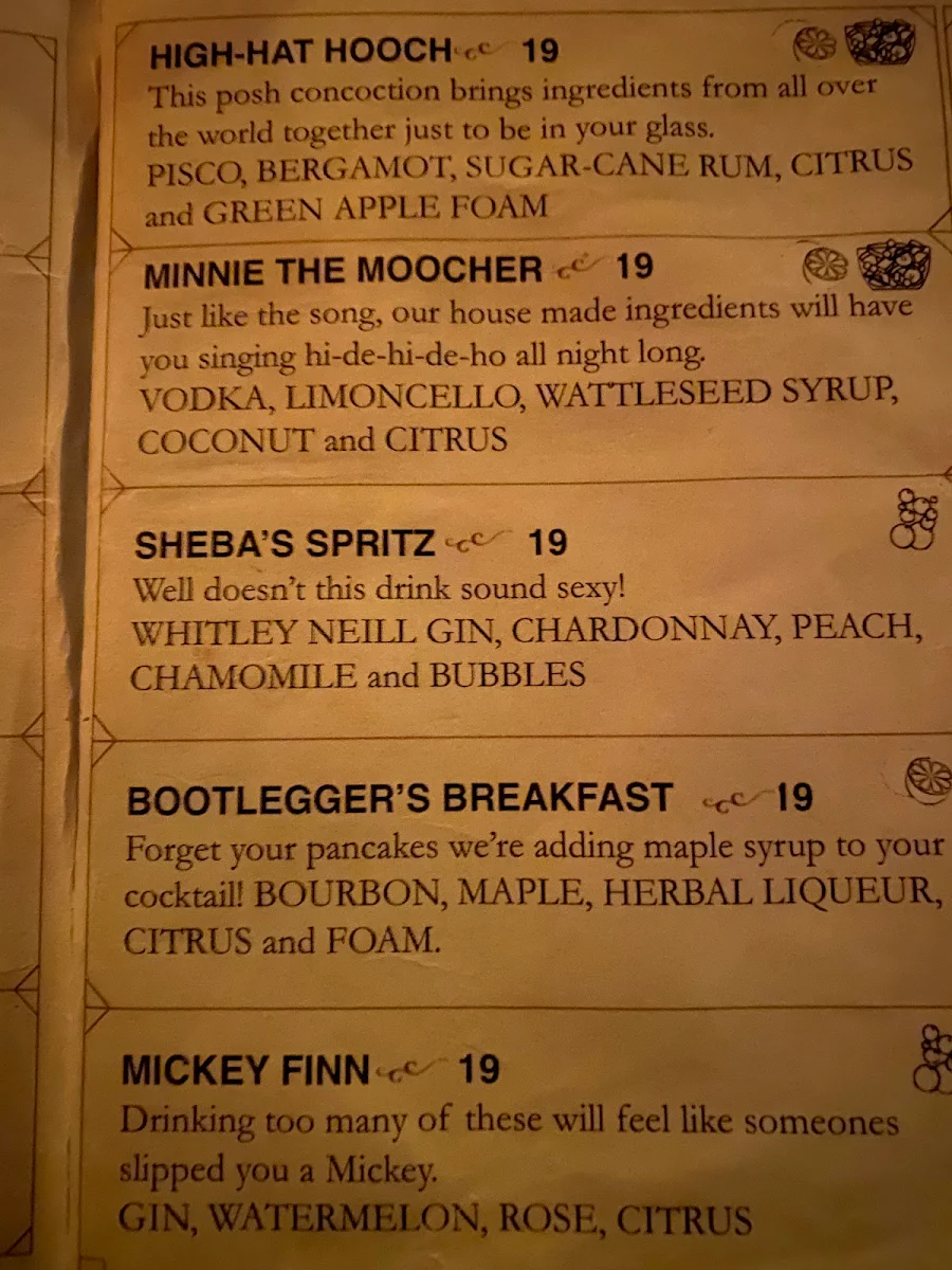 Menu, The 18th Amendment Bar, Geelong