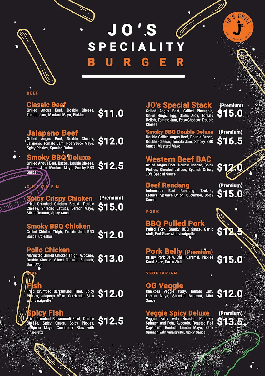 Menu, Jo's Grill