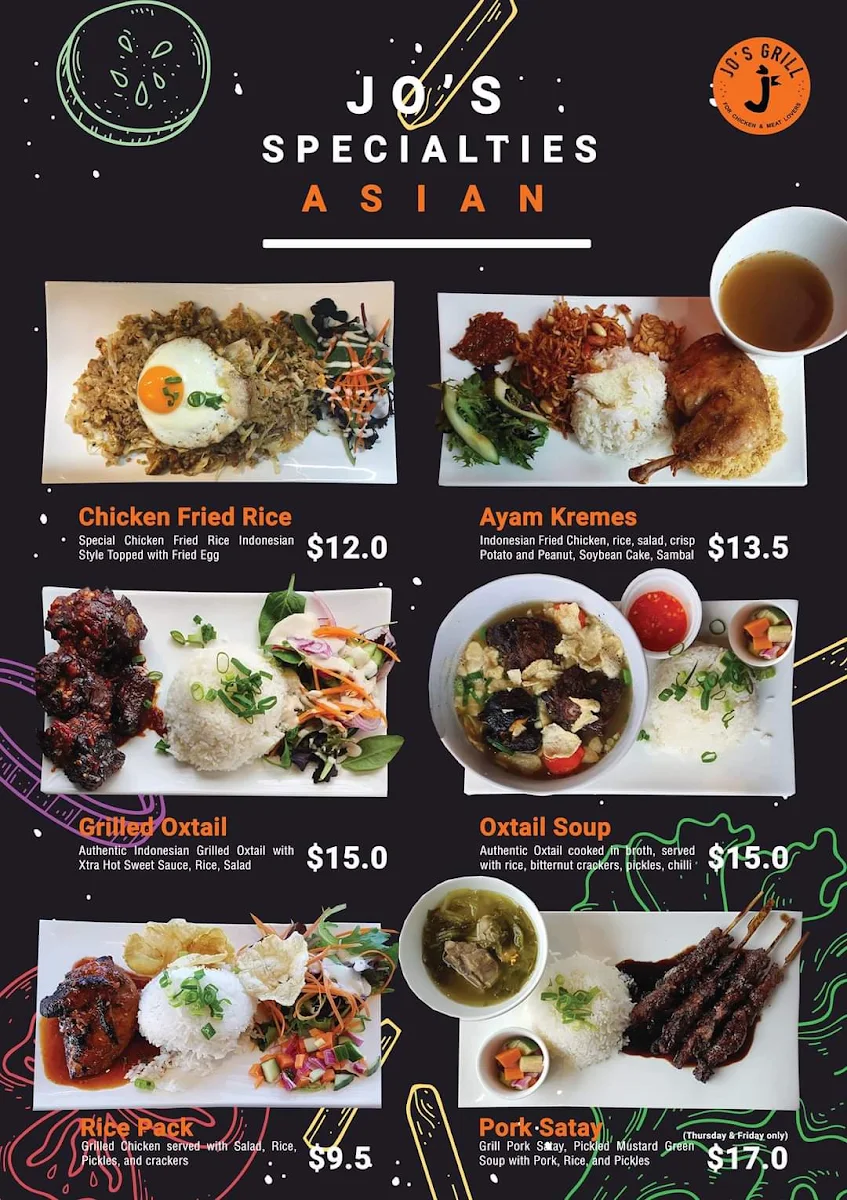Menu, Jo's Grill