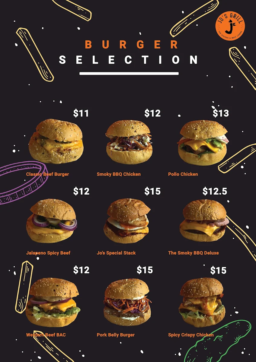 Menu, Jo's Grill