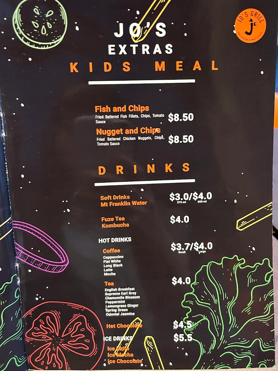 Menu, Jo's Grill