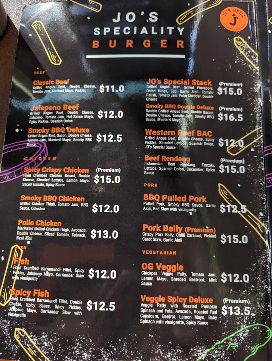 Menu, Jo's Grill