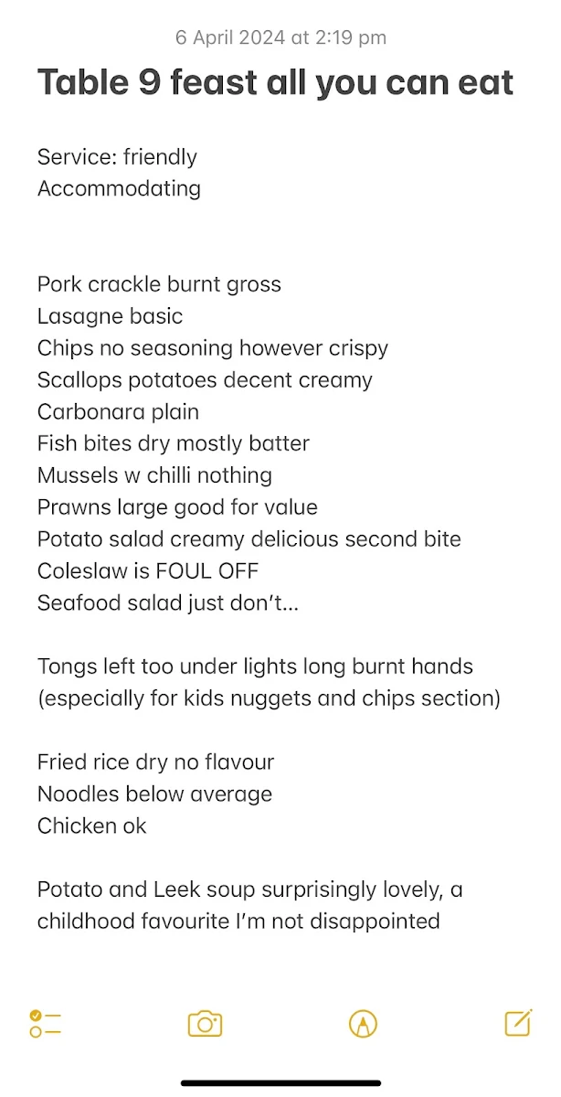 Menu, Feast Buffet @ Village Green Hotel