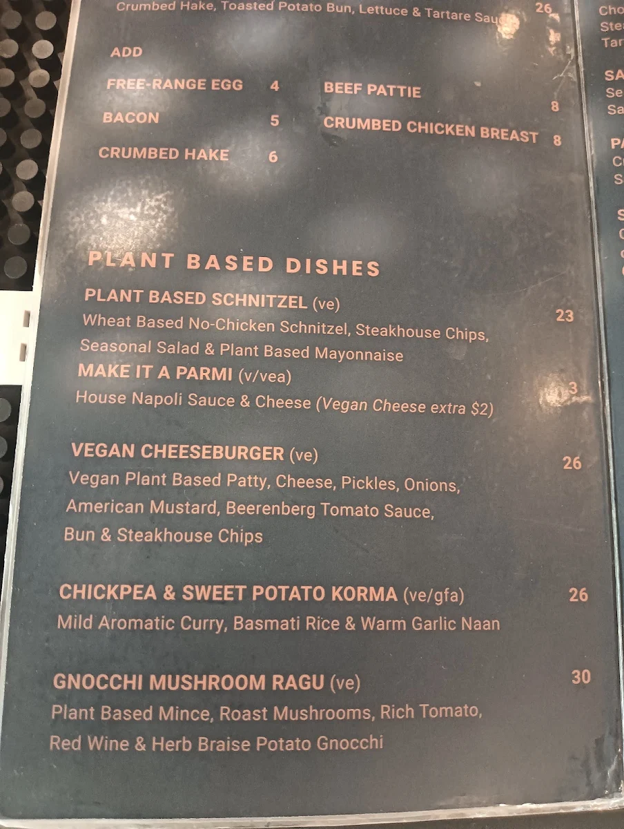 Menu, Oak and Iron Tavern