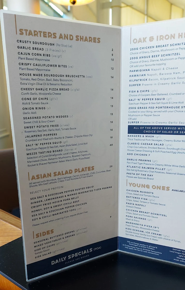 Menu, Oak and Iron Tavern