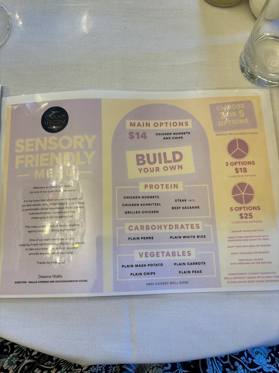 Menu, Oak and Iron Tavern