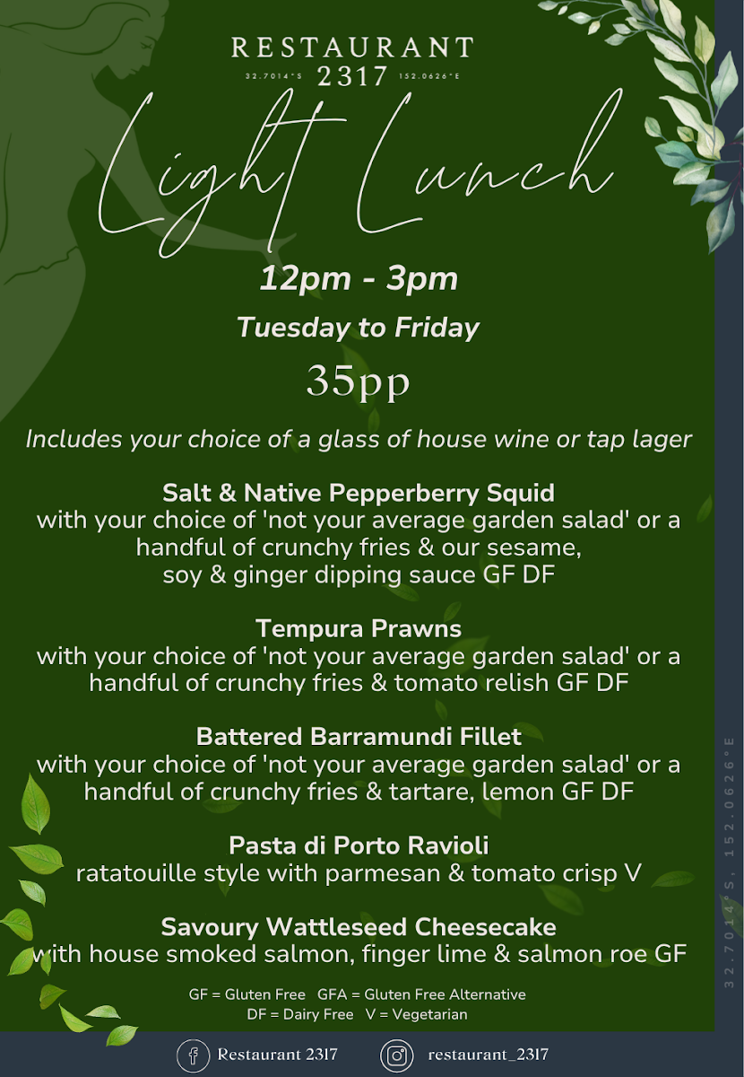 Menu, Restaurant 2317