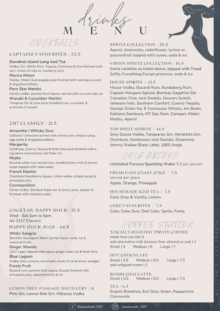 Menu, Restaurant 2317