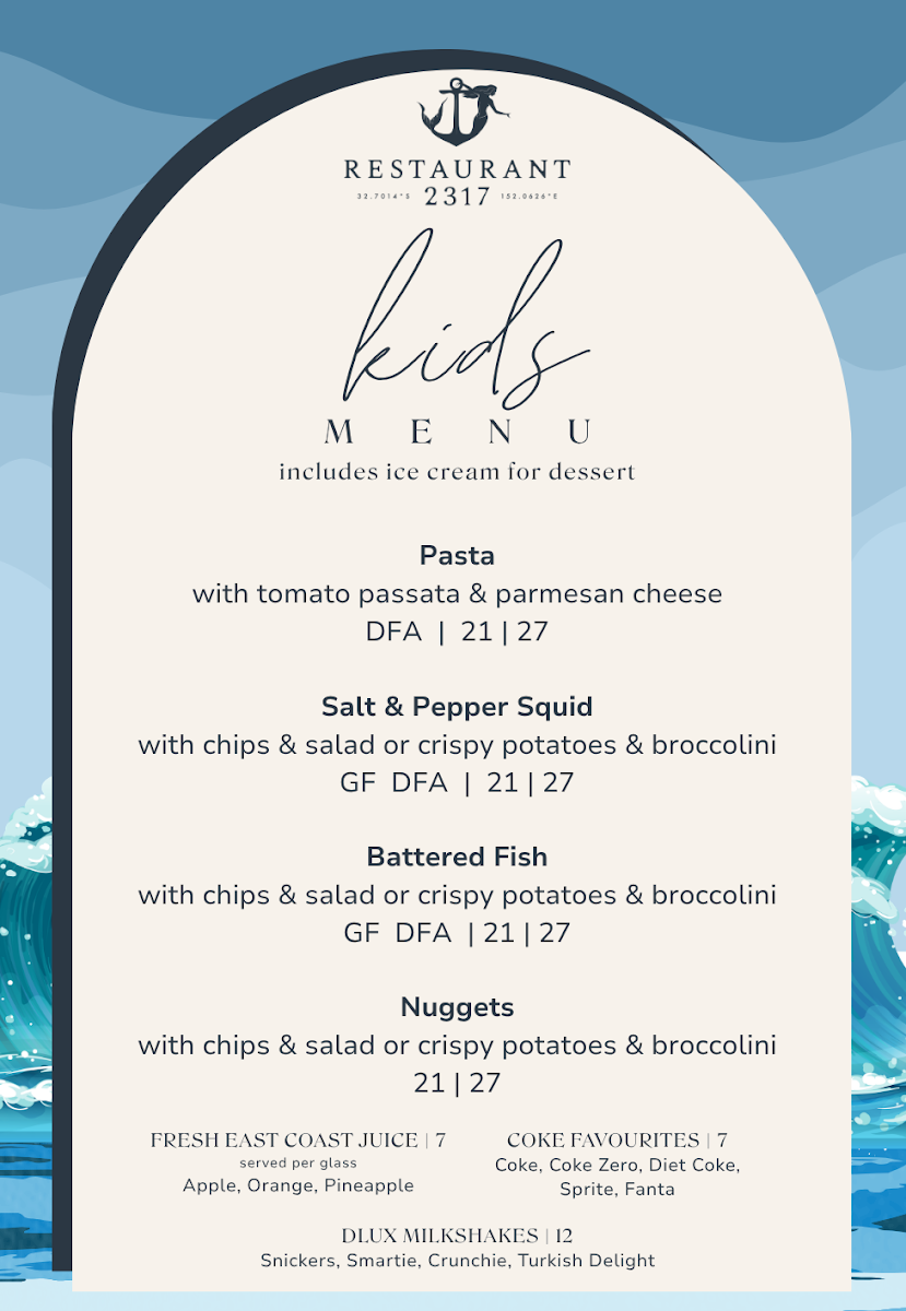 Menu, Restaurant 2317