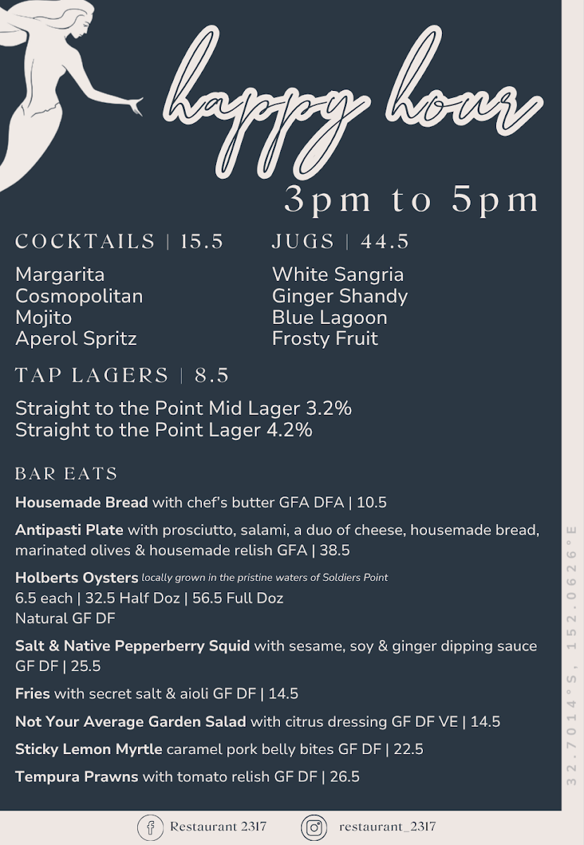 Menu, Restaurant 2317