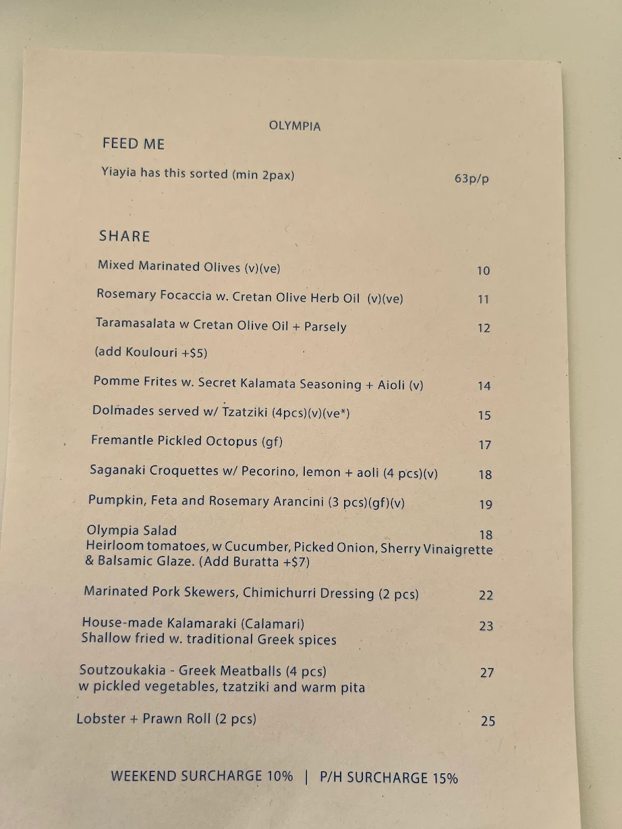 Menu, Olympia