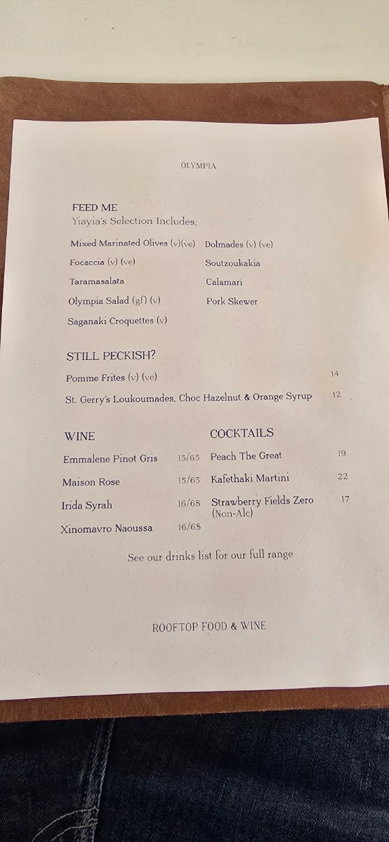 Menu, Olympia