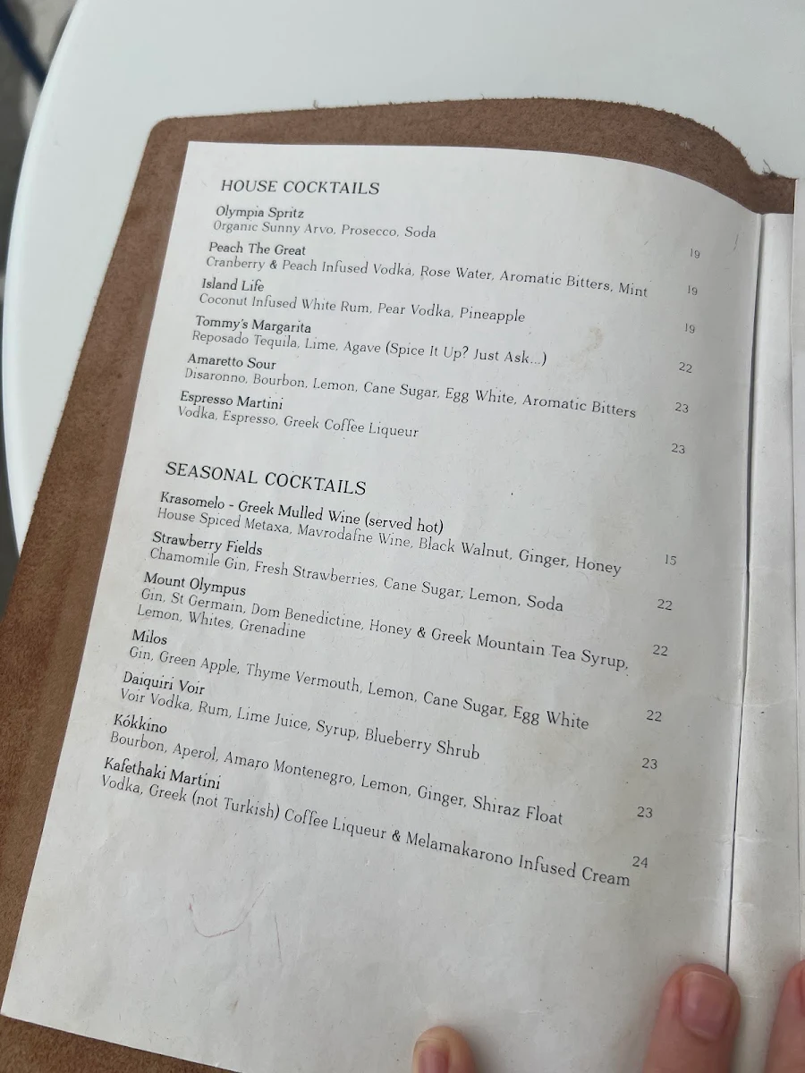 Menu, Olympia