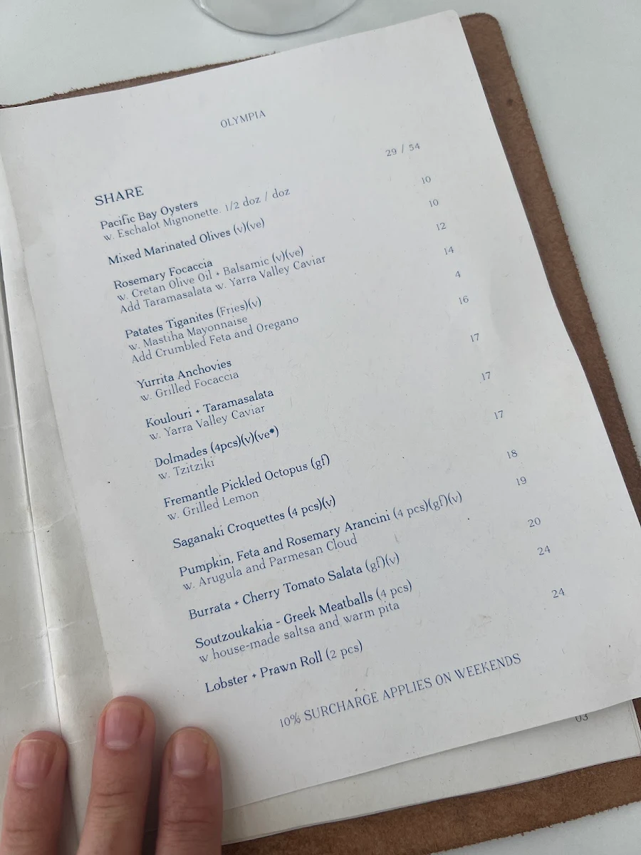 Menu, Olympia