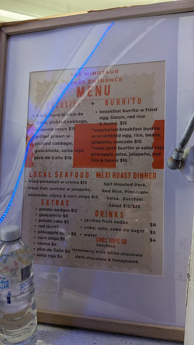 Menu, The Minotaur Lakes Entrance