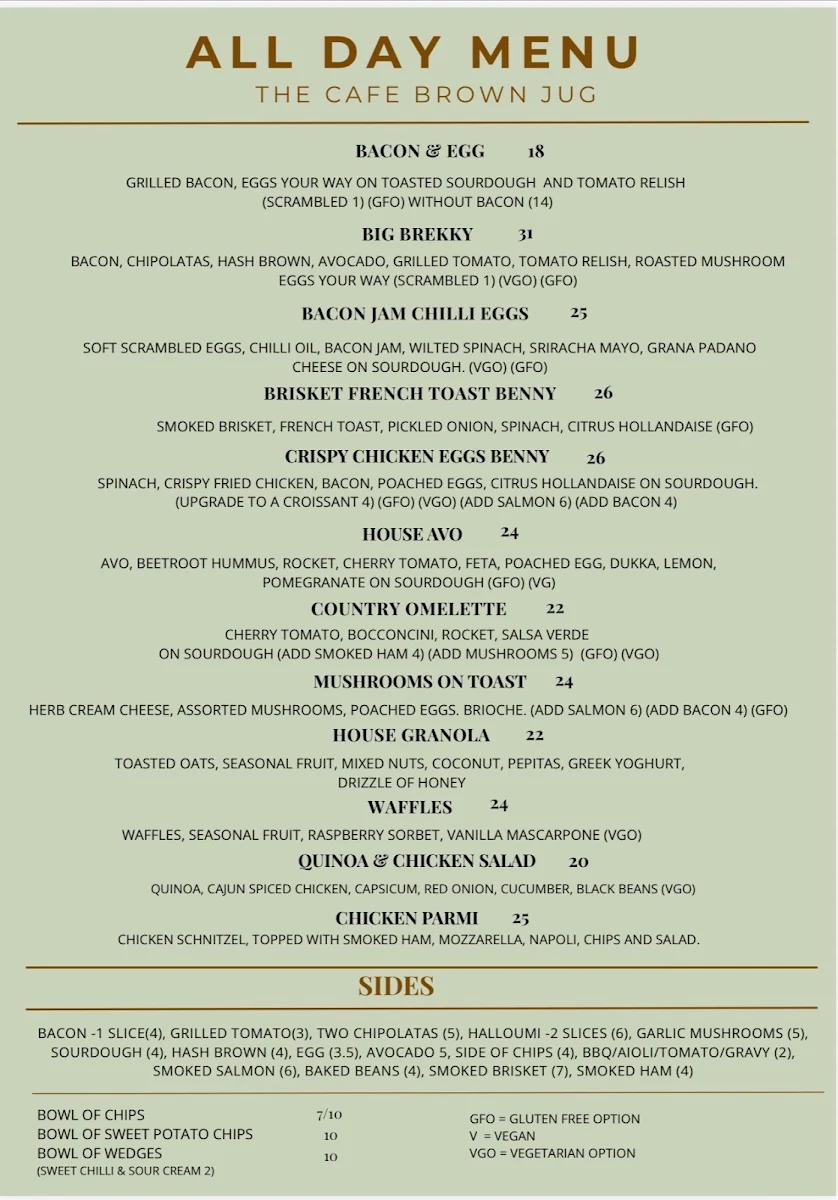 Menu, The Brown Jug Cafe