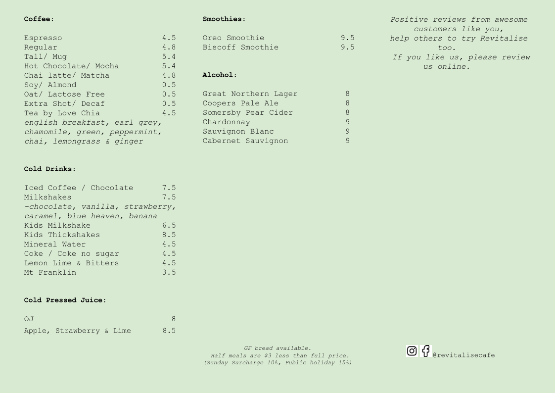 Menu, Revitalise